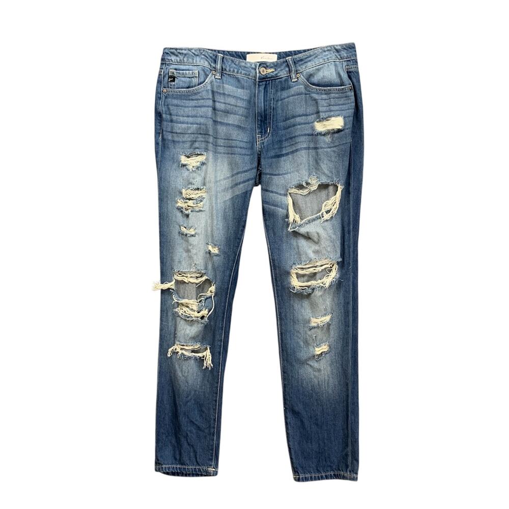 Kancan Jeans Womens 11/29 Denim Mid Rise Destroyed Distressed Boyfriend Zip Fly